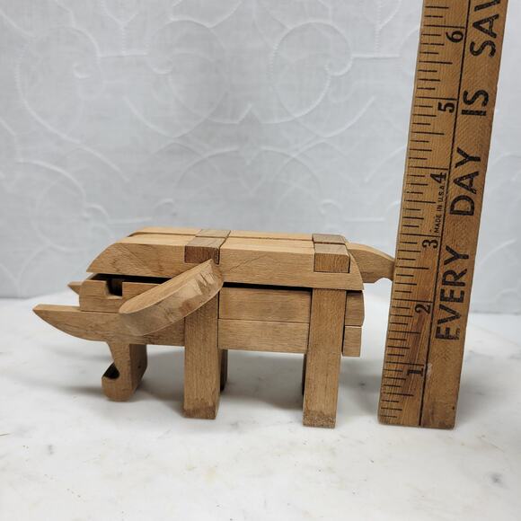 VTG Kumiki Wooden Elephant Interlocking 3D Puzzle Brain Teasers Japanese Signed - Picture 12 of 14